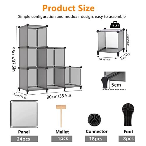 Image of AWTATOS Cube Storage Organizer, Storage Cubes Shelves Bookshelf, 6 Cube Closet Organizers and Storage, DIY Stackable Plastic Clothes Organizer Shelving for Bedroom, Home, Grey