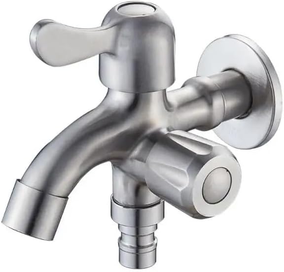 Chrome Brass 304 Stainless Steel Garden Faucet: Double-Use Bib-Cock For Washing Machine & Toilet Outdoor Tap(C)