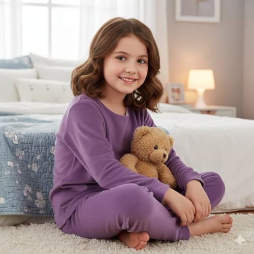 Image of KidsThermal Set | Soft Cotton Blend Full Sleeves Top & Bottom Nightwear | Warm Innerwear Suit for Boys & Girls in Multicolour