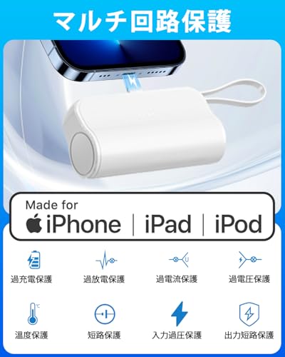 モバイルバッテリー 【新設計 超軽量 小型 】20000mAh 大容量 急速充電 (Lightningコネクター & タイプCコネクター内蔵) スマホ充電器 コンパクト タイプc スタンド搭載 PSE認証済 持ち運び便 機内持ち込み可能 iPhone/iPad/Android全機種対応 旅行/出張/アウトドア/停電対策/防災 約98g ホワイト