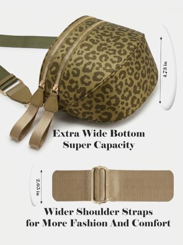 Image of Pure Colour Crossbody Bag Bum Bag for Women,Spacious Purse Fanny Packs Belt Bag,Oversized Bum Bag (Khaki Green Leopard Bum Bag)