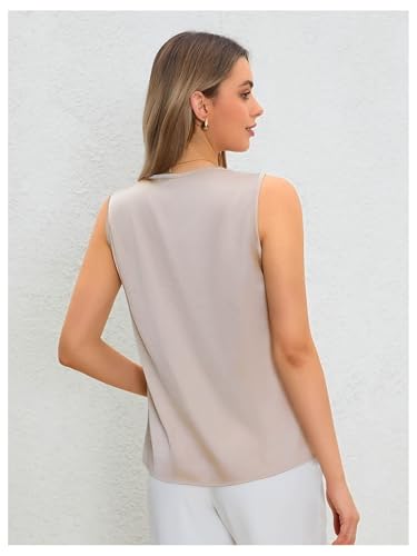 MakeMeChic Women's Satin Silk Tank Tops Cowl Neck Sleeveless Camisole Tops Dressy Shirts2