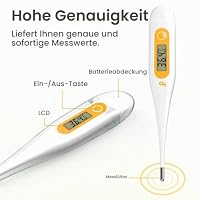 femometer Digitales Fieberthermometer, Rektal, Oral, Achselthermometer Fieber Thermometer für Baby Kinder Erwachsene, Genaue und Schnelle Ablesungen, Wasserdichte Sonde, orange – Ansicht 2