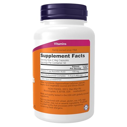 Image of NOW Supplements, Citrus Bioflavonoids 700mg, Supports Immune System*, Cell Defense*, 100 Capsules