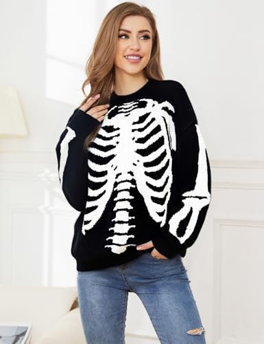 Gihuo Women Dinosaur Oversized Sweater Graphic Crewneck Knitted Pullover Casual Loose Fit Jumper Tops4