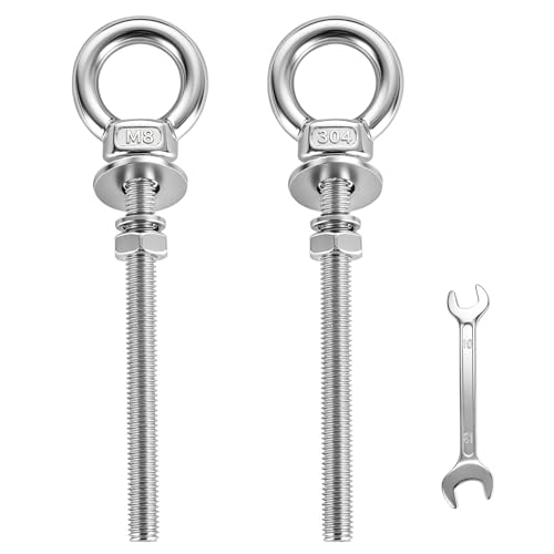Fluotum 304 Stainless Steel Eye Bolt, M8x77mm (5/16"x3") Heavy Duty Eye Bolts with Nuts Washers, 2 Pack Lifting Ring Eye Bolts Heavy Duty for Wood Mounting Indoor Outdoor Hanging