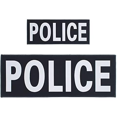 SnowTing 2 Pack Reflective Police Patch Hook & Loop Durable Fabric Police Patches for Uniforms Vest, Jacket, Carrier, Gear, Bag, Hat, One Small and One Large Cover