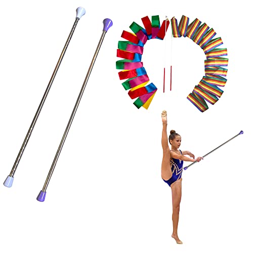 Oiloda Lot de 2 baguettes de 66 cm en métal pour enfants en majorette avec 2 bandes de danse (blanc et violet)
