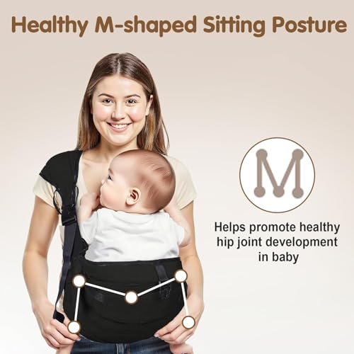 Image of Baby Sling Carrier,Baby Sling with Waist Harnes(Black) | Adjustable Shoulder Straps,Portable,Lightweight,Non-Slip Hip Seat,Easy to Use,Safety Buckle,Comfortable,Great for Travel