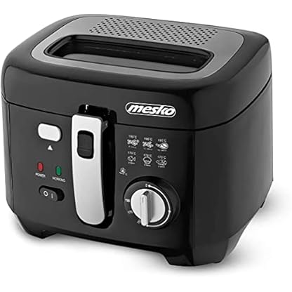 JUNG MESKO MS4908 Fritteuse mit Öl 2,5L, automatische Abschaltung, 1800W, Friteuse mit fett, Temperaturkontrolle, Korb mit Hubfunktion