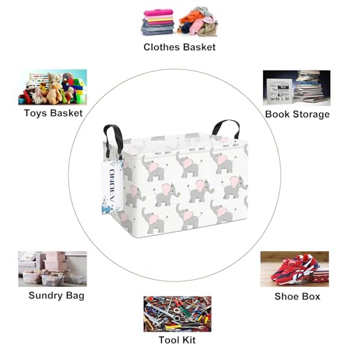 Image of Rectangular Folding Laundry Basket,Waterproof Canvas Basket,Gift Basket,Suitable for Children's Room,Office,Clothes,Toys Storage(Elephant calf)