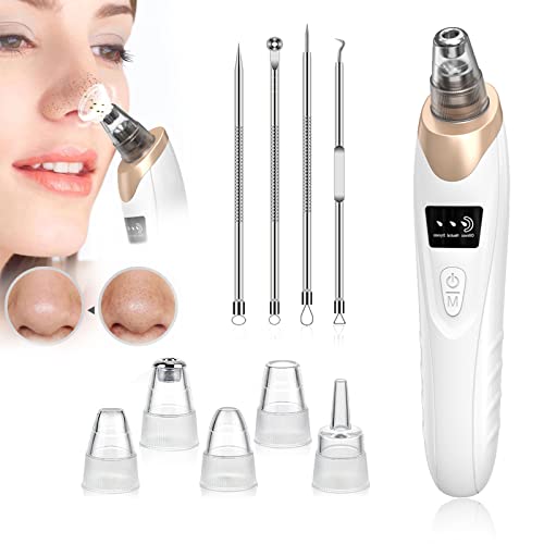 Hohotti Blackhead Remover Tools Electric Pore Vacuum Extractor for Face Acne Comedone Whitehead Cleaner Kit 5 Suction Heads 3 Modes USB Rechargeable Facial Pimple Popper Removal Extraction Tool