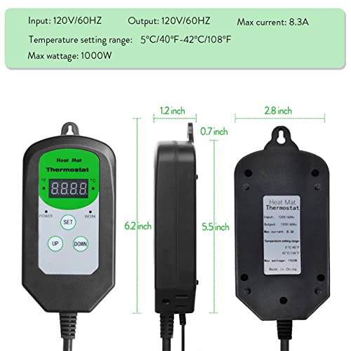 HYDGOOHO Digital Heat Mat Thermostat Temperature Controller (EMC Certified) for Seed Germination, Reptiles and Brewing Breeding Incubation Greenhouse, 42 °F to 108 °F/ 5 ℃ to 40 ℃, 1000W by HYDGOOHO - Used condition - Image 5