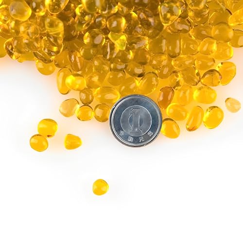 Charmoon アクアリウム 水槽 飾り石 4-7mm 500g カラフル 彩り ガラス クリスタル 底砂 砂利 DIY 園芸 (イエロー)