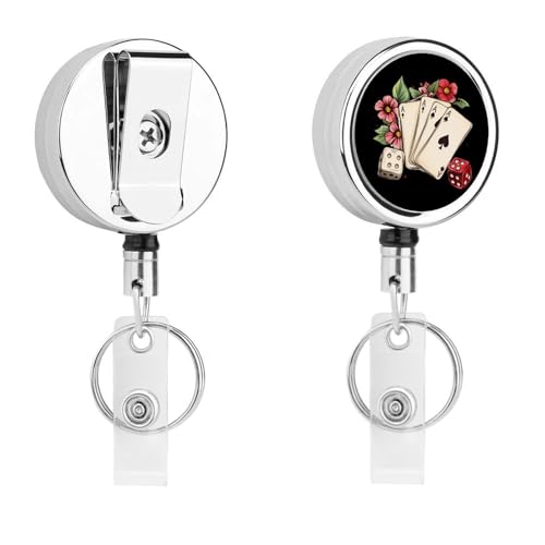 Funny Aces Flower Retractable Badge Holder Metal ID Name Holder Key Ring with Belt Clip