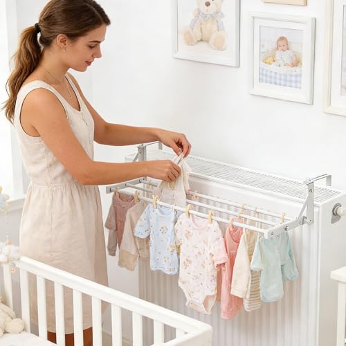 Séchoir à vêtements réglable et support de rangement sans perçage pour radiateur
