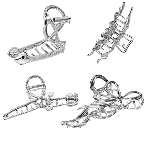 Large Hair Clips Silver Hair Clip Set Metal Hair Clips Women's Large Hair Claws Clips Hair Accessories for Women Girls (Pack of 5) - Image 4