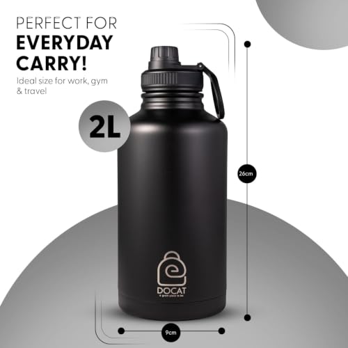Image of DOCAT Water Bottle 2 Litre, Stainless Steel Sipper Water Bottle, Leak Proof Lid, Rust Proof, 24 Hours Hot and Cold Thermosteel Vacuum Insulated Water Bottle for Travel, Home, Gym, Office