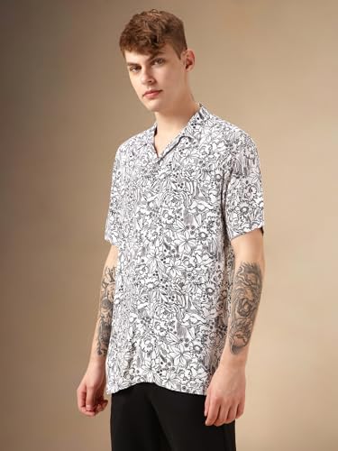 Image of Dennis Lingo Men White Rayon Half Sleeve Cuban Collar AOP Shirts