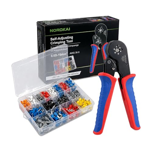 Crimpzangen-Set Aderendhülsenzange 0 0816 mm Crimpzange Selbsteinstellend mit 1500 Aderendhülsen Sechskant-Presszange für Elektriker