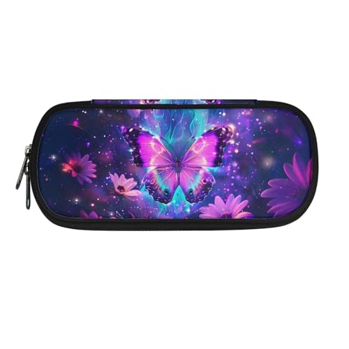 Image of Purple Butterfly Floral Print Pencil Case, Pen Cases Stationery Pouch Storage Bag Desk Organizer for Back to School Supplies