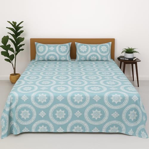 Image of Double Size Bedsheet - Jaipuri Jwel - 90 x 100 Inches - Brushed Microfiber Flat Sheet with Pillow Covers - Soft, Cooling, Wrinkle & Fade Resistan
