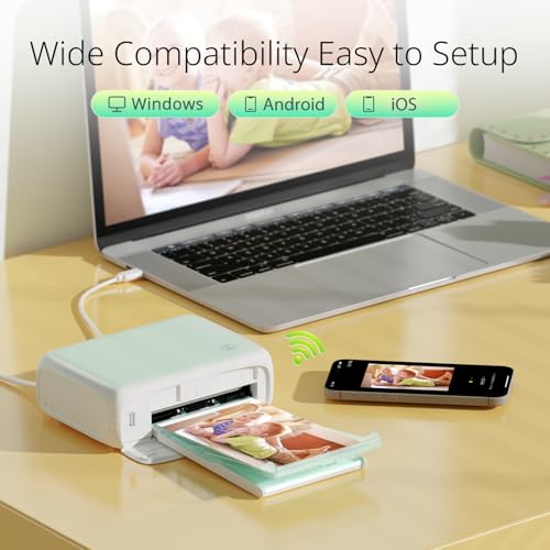 Image of YOTON Photo Printer 4x6, Picture Printer with 54 Sheets & 1 Ink Ribbon, Support AR Video Printing, Wi-Fi Connection, Portable Photo Printer for iPhone /Android /Laptop | 4PASS Dye-Sublimation; AR Video Printing; Wi-Fi Photo Printing; Gift for Travel & Memories; for iPhone /Android /PC; Green