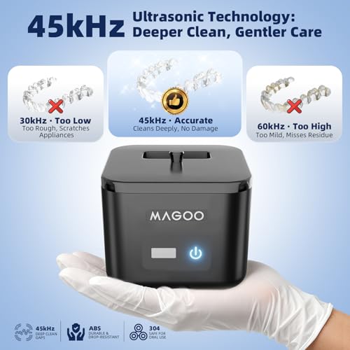 Image of Ultrasonic Retainer Cleaner Machine for Dentures Aligners Mouth Guards | 45kHz Ultrasonic Cleaning, 200ML Tank, Dual Modes for Night Guards Braces Toothbrush Heads Jewelry Dental Appliances