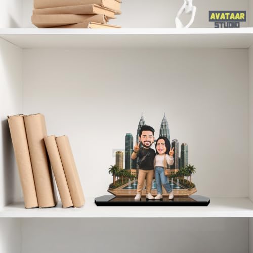 Image of Wood Rectangular Personalized Caricature Gift for Couple, 7 Inches, Tabletop Multicolor, Art Deco Style (COUPLE 15)