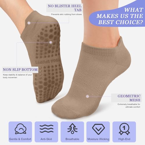 Image of yeuG Pilates Socks for Women Non Slip Grip Socks for Yoga, Barre, Hospital, Barefoot Grippy Yoga Sock Womens Gifts 4 Pairs