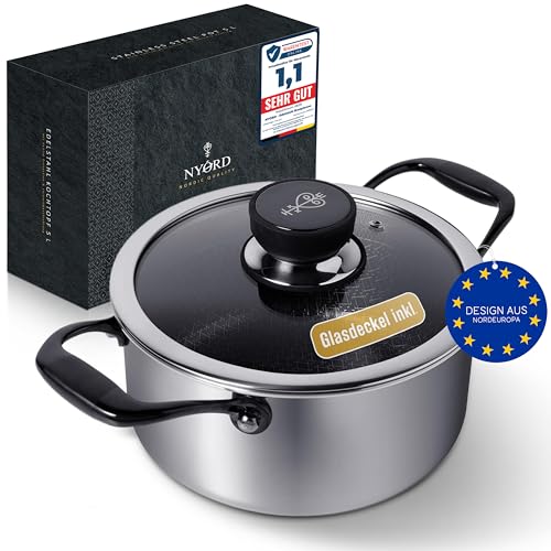 NYORD Edelstahltopf - Antihaft, Kratzfest, Kochtopf Wabenstruktur, Spülmaschinenfest, Hybrid Topf,...