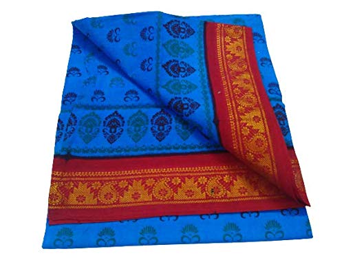 Royal Blue Red Amri Fashion Women's Border Cotton Saree (Sari) Zari Border | Without Blouse | 5.8 Mts