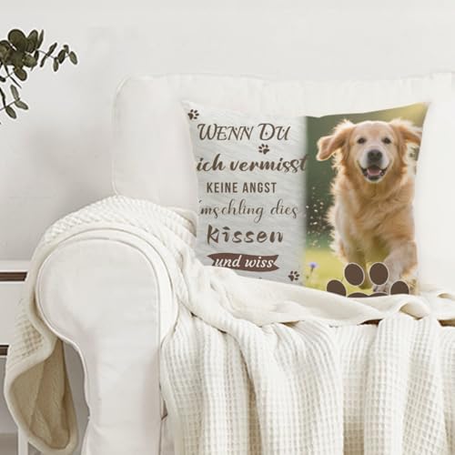 AnJeey Personalisiertes Erinnerungskissen für Hunde/Katzen | Doppelseitiges Foto & Name | Trostgeschenk Trauer | Gedenkgeschenk verstorbenes Haustier