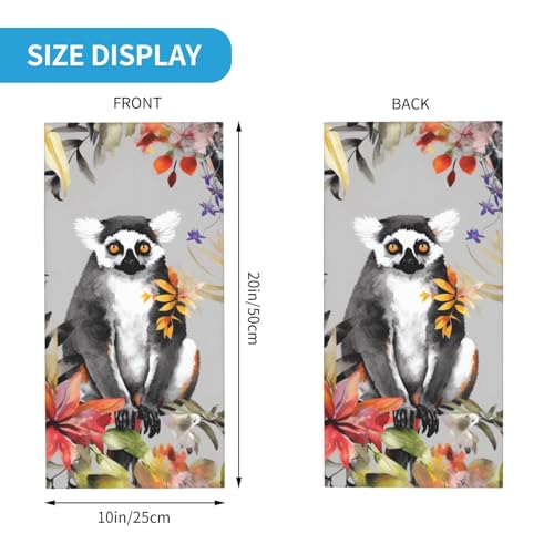 Animals Lemur Flowers Pattern Neck Gaiter UV Sun Protection Face Mask Scarf Cooling Breathable Face Cover for Men Women Elastic Balaclavas Versatile Bandana, Sun & Wind-proof for Skiing Hiking2
