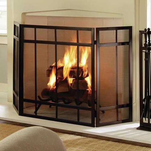 Pantalla para Chimenea de 3 Paneles en Hierro Forjado con Puerta Arqueada