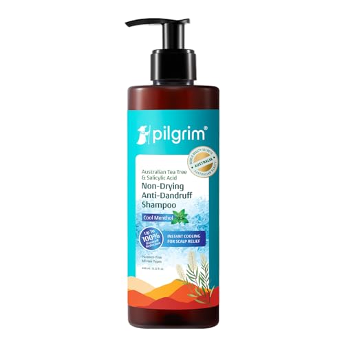 Image of Pilgrim Australian Tea Tree & Salicylic Acid Anti-Dandruff Shampoo with Cool Menthol | Up to 100% Dandruff Reduction*| Soothes Itchy Scalp | Non-Drying Formula | All Hair Types | For Men & Women (400ml)