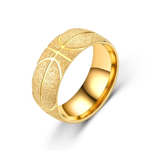 GleaMora Anello da basket placcato in oro 18 carati Anello in acciaio al titanio Personalizzato San Valentino Hip Hop Leggero Regalo di Compleanno di Lusso, 7, Gold