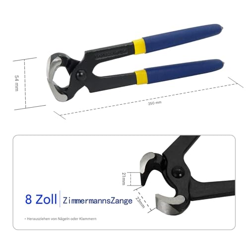 MANUFORE 3-tlg. Zangenset 200 mm (8) – Zimmermannszange, Endschneidezange, Monierzange – Robuste Zangen zum Entfernen von Nägeln oder Schneiden von Draht – Ideal für Bau, Werkstatt und Heimwerker
