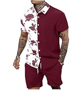 OYOANGLE Men's 2 Piece Vacation Outfits Tropical Hawaiian Button Down Shirt and Shorts Set