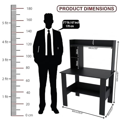 Image of SPYDER CRAFT Modern Daisy Engineered Wood Study Table with Storage Shelf | Clean Minimalist Computer Desk for Home, Office, & Bedroom | Durable & Easy to Clean (Black) (Assembly DIY)