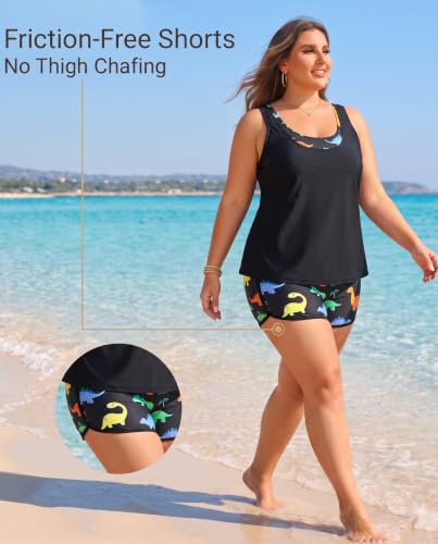 Image of Holipick Women Plus Size Swimsuits - Athletic 3 Piece Tankini with Shorts