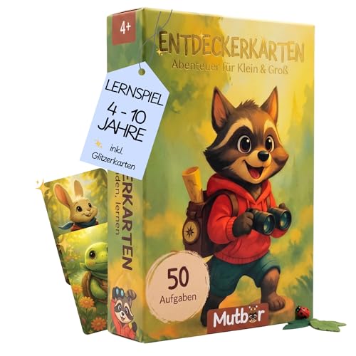 Mutbär Entdeckerkarten für Kinder - 50 Outdoor Suchspiel Karten - Spannende Schatzsuche Lernspiel Spielzeug - Geschenk für Mädchen und Jungen ab 4 5 6 7 8 Jahre
