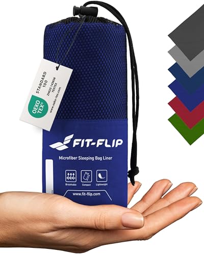 Fit-Flip Lenzuola sacco a pelo ultraleggero da viaggio, sacco a pelo in microfibra con scomparto per cuscino, sacco a pelo estivo morbido in seta, sacco lenzuolo anche come sacco a pelo (blu)