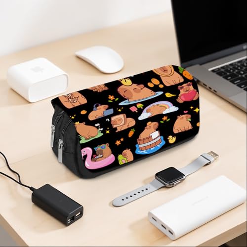 Image of Cartoon Animal Large Capacity Pencil Case, Cute Pencil Pouch for Teens Students- Flip Top Pen Bag with Zipper, Aesthetic Compartments Stationery Pencils Box Organizer for School Travel Office