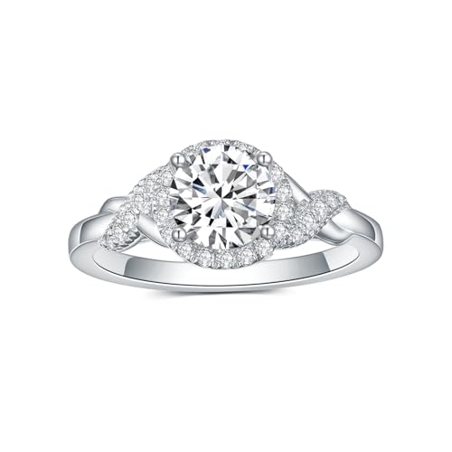 1 Carat Round Cut Moissanite Engagement Rings for Women Platinum Plated Silver Halo Women’s Engagement Ring for Wedding Anniversary2