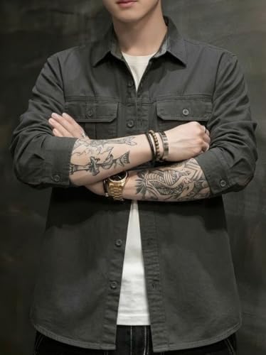 Image of SMOWKLY Men's Casual Shirt Jacket for Men | Lightweight 100% Cotton Overshirt | Full Sleeve Utility Shacket with Pockets | Stylish for Everyday Wear | Full Sleeve Button Down Shirt