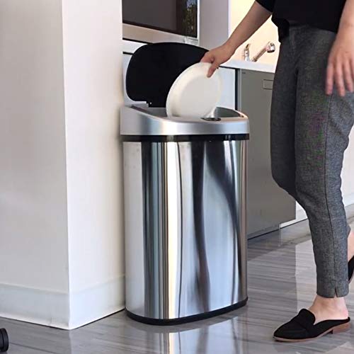 iTouchless 13 Gallon SensorCan Touchless Trash Can with Odor Control System, Shape, Kitchen Bin, Oval Stainless Steel