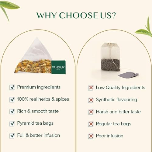 VAHDAM, Turmeric Spice Infusion Bags – 50 Pyramid Bags | Caffeine Free, Non-GMO | Pure Herbal Tisane – Savory & Spicy | Resealable Ziplock Pouch