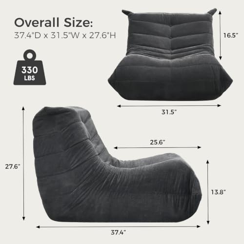 Image of Sytopia Premium Chenille Bean Bag Chair for Adults, Oversized 40D Memory Foam Floor Sofa, Giant Deep Seat Gaming Reading Nook, No Assembly Required, Black Onyx