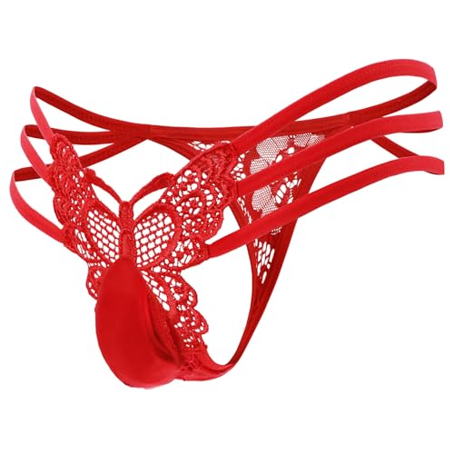 Man Butterfly Sexy Lingeries Panties Thong for Mens Lace Spandex Low Rise Thong Y2K